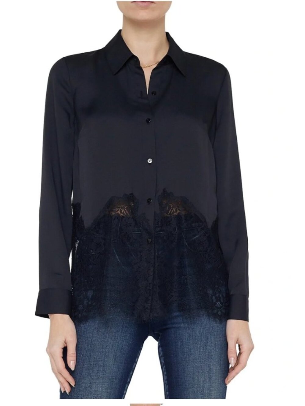 L’Agence Adalee Lace Inset Blouse Black Long Sleeve Button With Tags Size Small - Picture 3 of 3